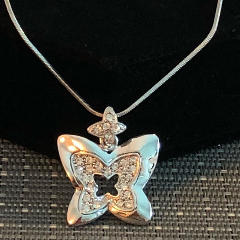 Silver Outline Butterly Charm Necklace - Picture 2 of 7